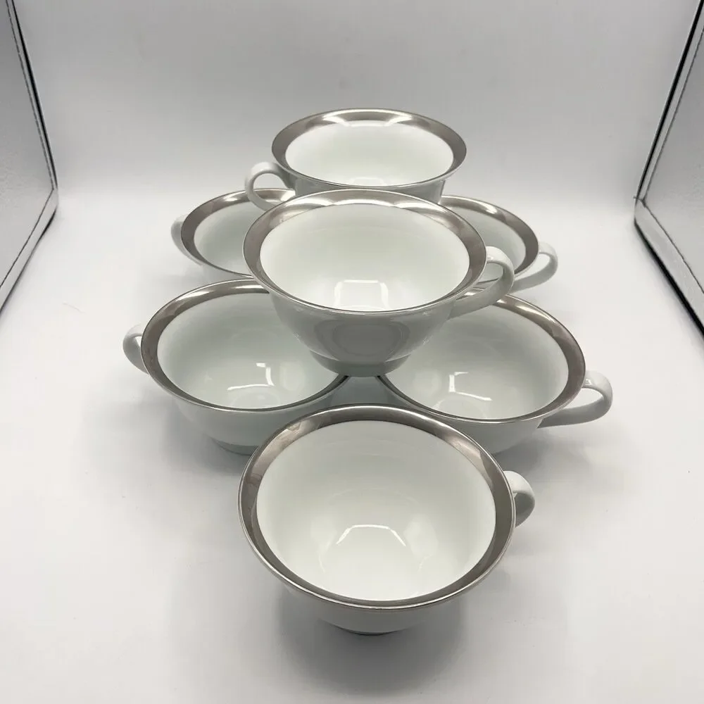 Pottery Barn Cosmopolitan Mugs (Silver Band) - Set Of 7